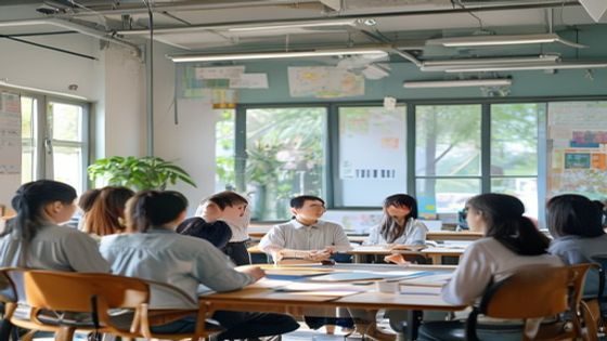 小学教师在教室内与学生家长进行家校沟通会议，展示专业教育工作者认真聆听与记录的工作场景